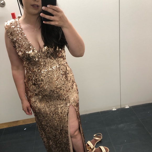 Incredible Rose Gold Sequin Full Length Formal Helsi Dress - Picture 5 of 9